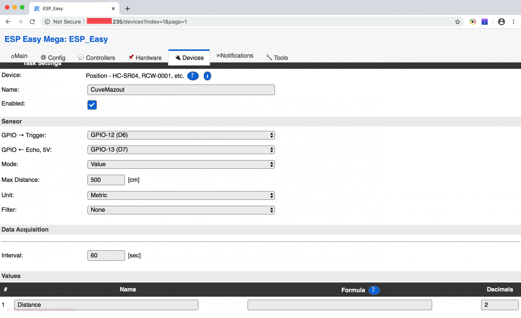 EspEasy Config 9 HC-SR04 Parameters